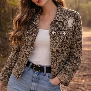 Mason Leopard Print Jean Jacket in Taupe and Black- women’s size M
